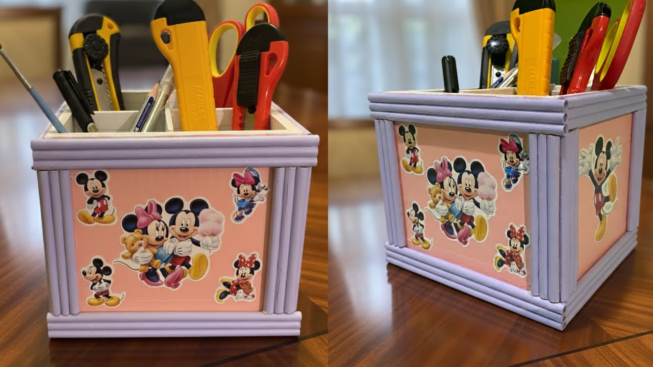 How To Make Pen / Pencil Holder Using Waste Cardboard | DIY Cardboard Desktop Organizer ||