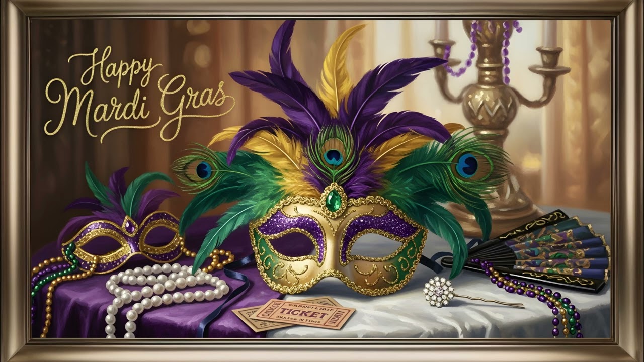 Happy Mardi Gras Frame TV Art | Fat Tuesday Celebration Screensaver Background For Your TV⚜️🦚