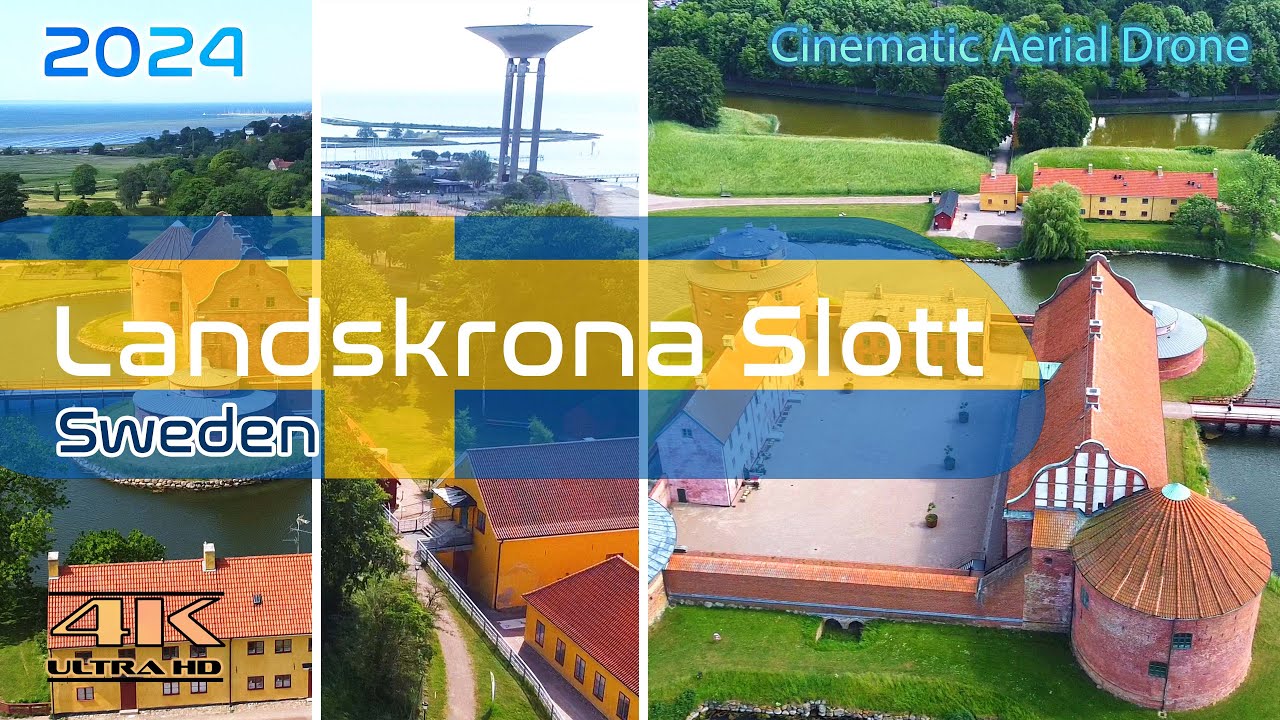 Landskrona Slott From Above - Sweden - Fortress - Citadel & Water Tower - 4K Aerial - June 2024