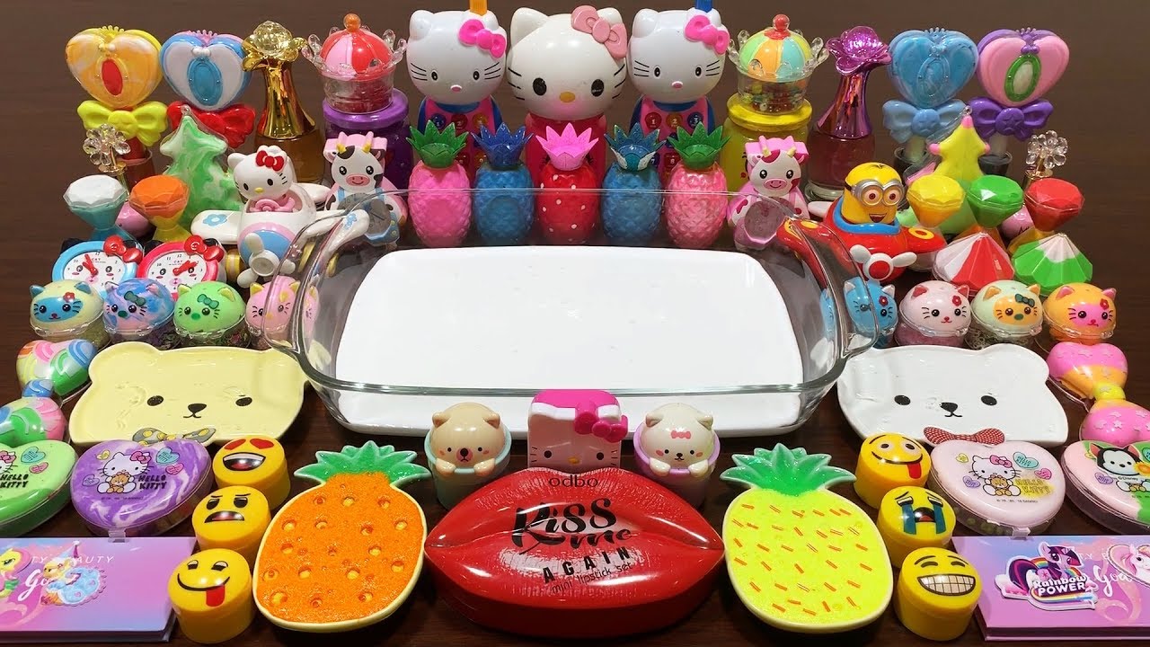 Pineapple Vs Kiss Slime | Mixing Random Things Into #FLUFFY Slime || LOVE HELLO KITTY || BoomSlime
