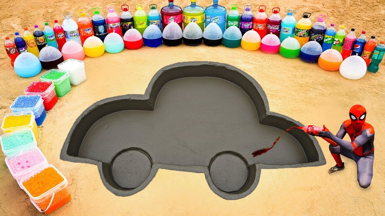 How to Make Car with Cement & Orbeez, Giant Coca Cola, Balloons of Fanta, Mtn Dew, Mirinda vs Mentos