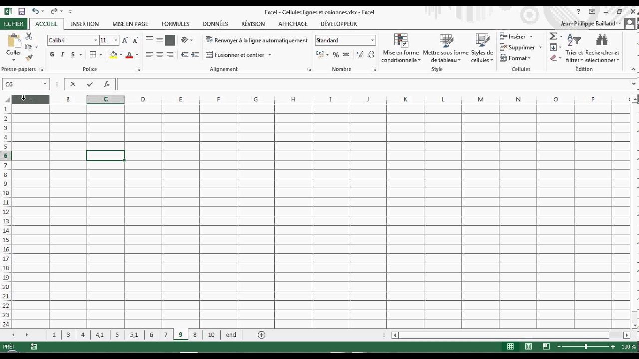 Manipuler les lignes, les colonnes et les cellules dans Excel.