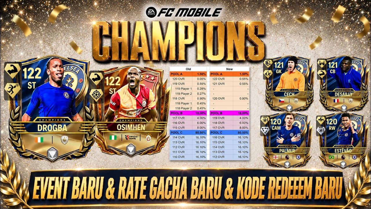 BOCORAN EVENT CHAMPIONS MAX OVR PEMAIN 122! RATE GACHA BARU & ADA 2 KODE REDEEM BARU? FC MOBILE 26