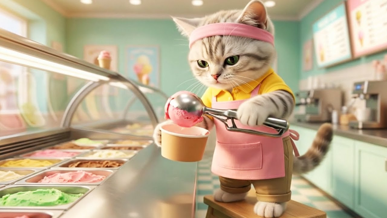 いらっしゃいませ!!アイス屋さんでお仕事!!ねこの一日に密着🐱🍦