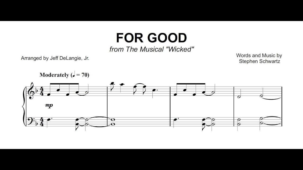 For Good - intermediate piano solo