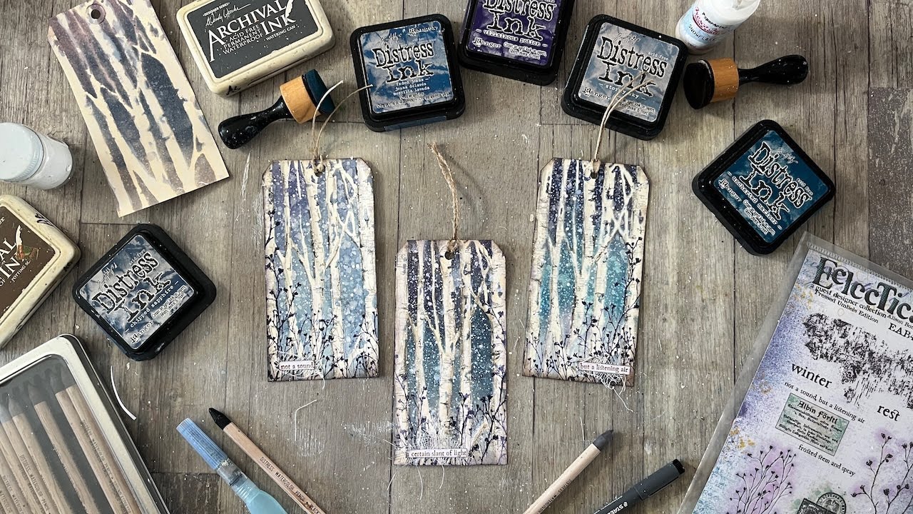 Tag Time - Tim Holtz Birch Trees with Distress Inks
