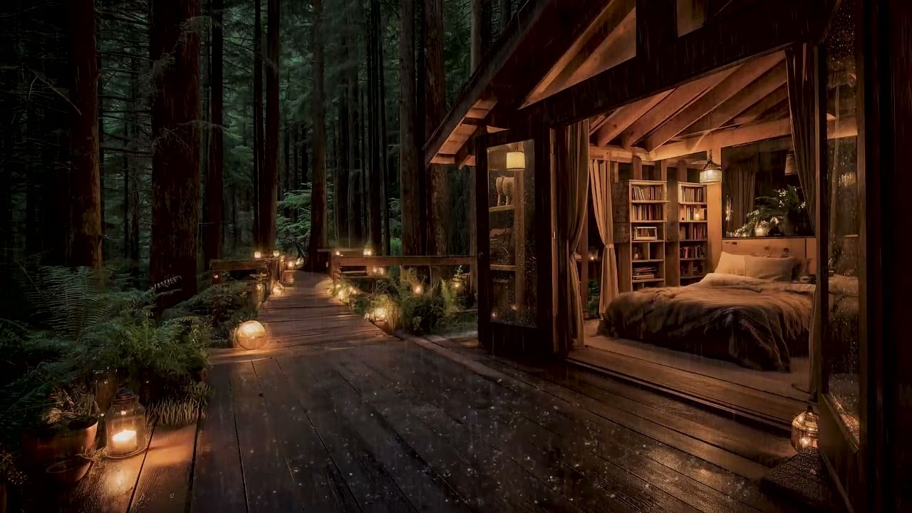 Relaxing Rain in a Cozy Forest Room 🌲| Sleep & Stress Relief Sounds