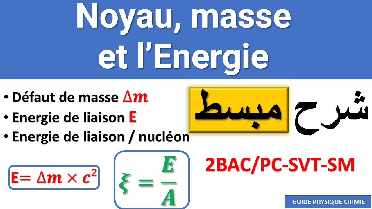 Noyaux, masse et Energie cours - résumé pour 2bac pc sm et Svt 2024