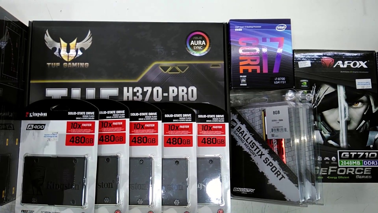 intel Core i7 8700 ASUS H370-PRO TUF GAMING Kingston A400 480GB SSD X 5 units AFOX GT710 build 2018