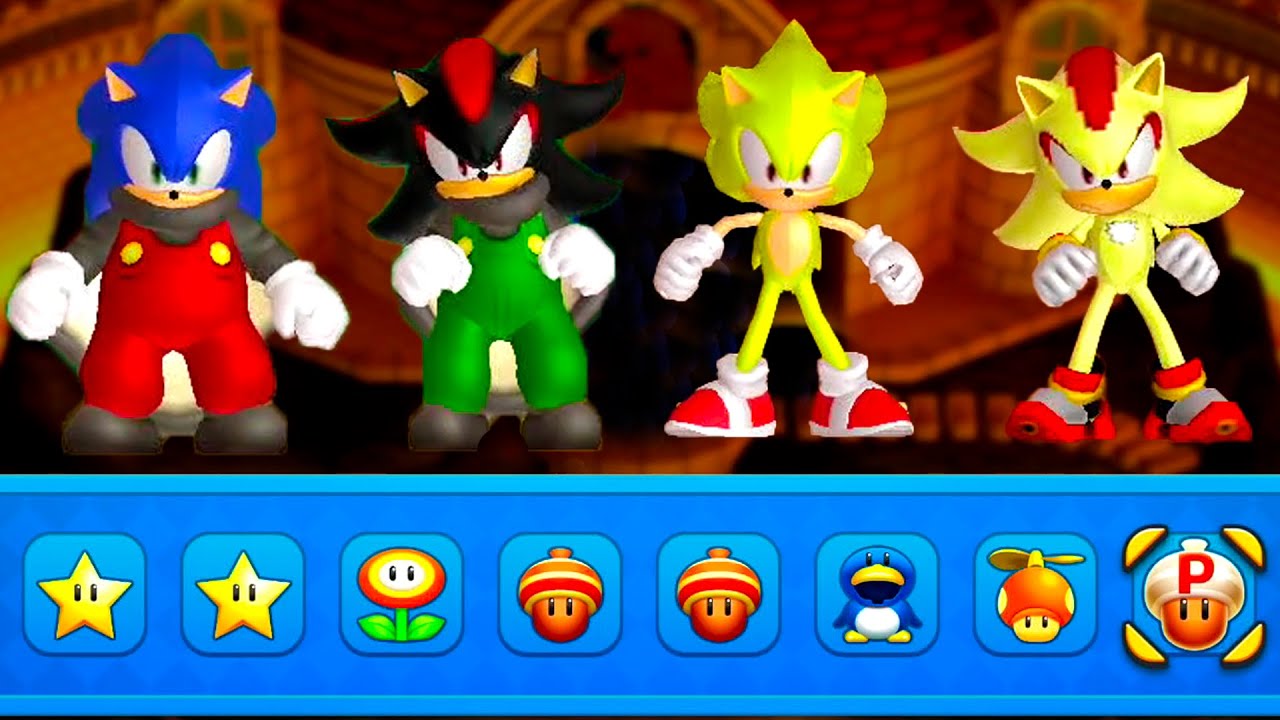 New Super Mario Bros U Deluxe (Sonic, Shadow) – 2 Players Final Boss Co Op