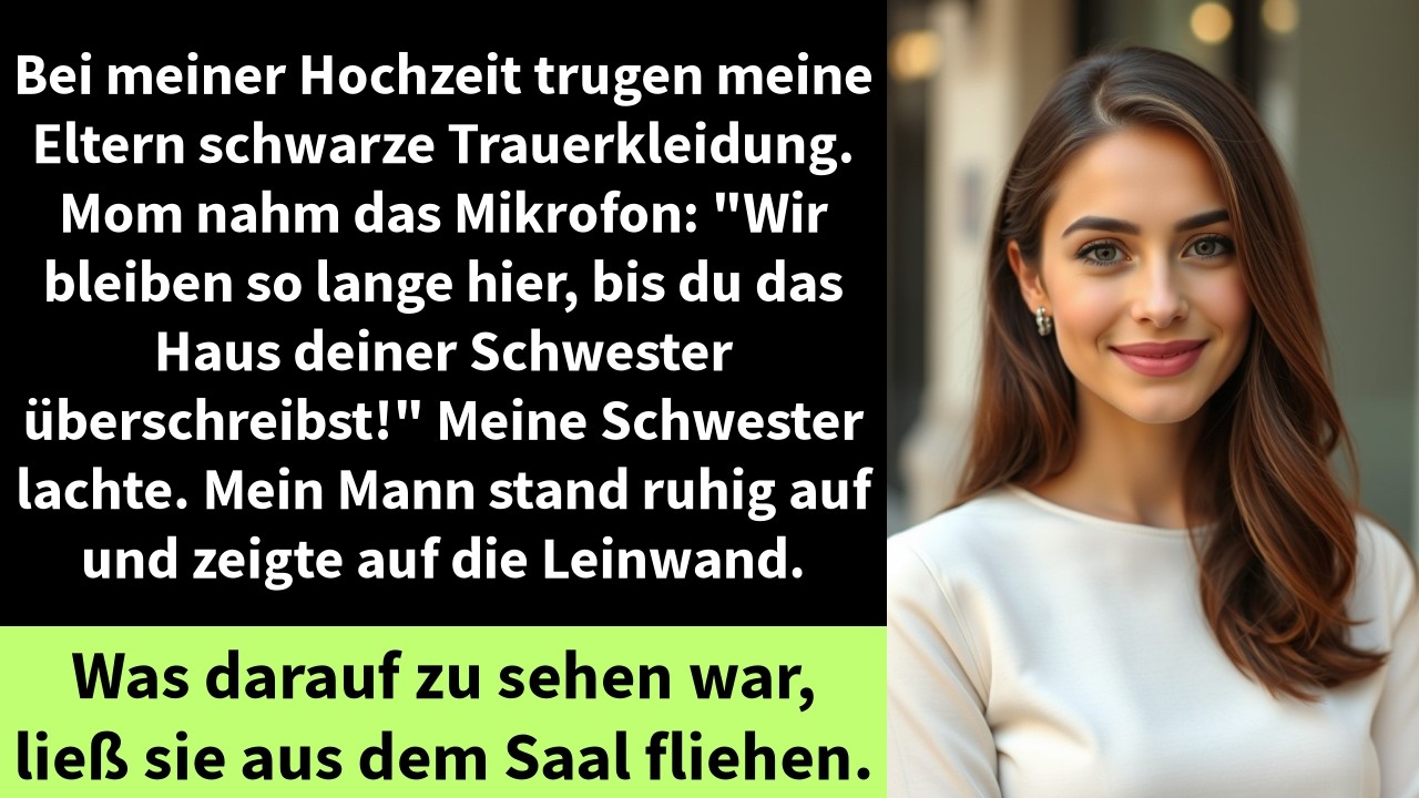 Bei meiner Hochzeit trugen meine Eltern schwarze Trauerkleidung. Mom nahm das Mikrofon:
