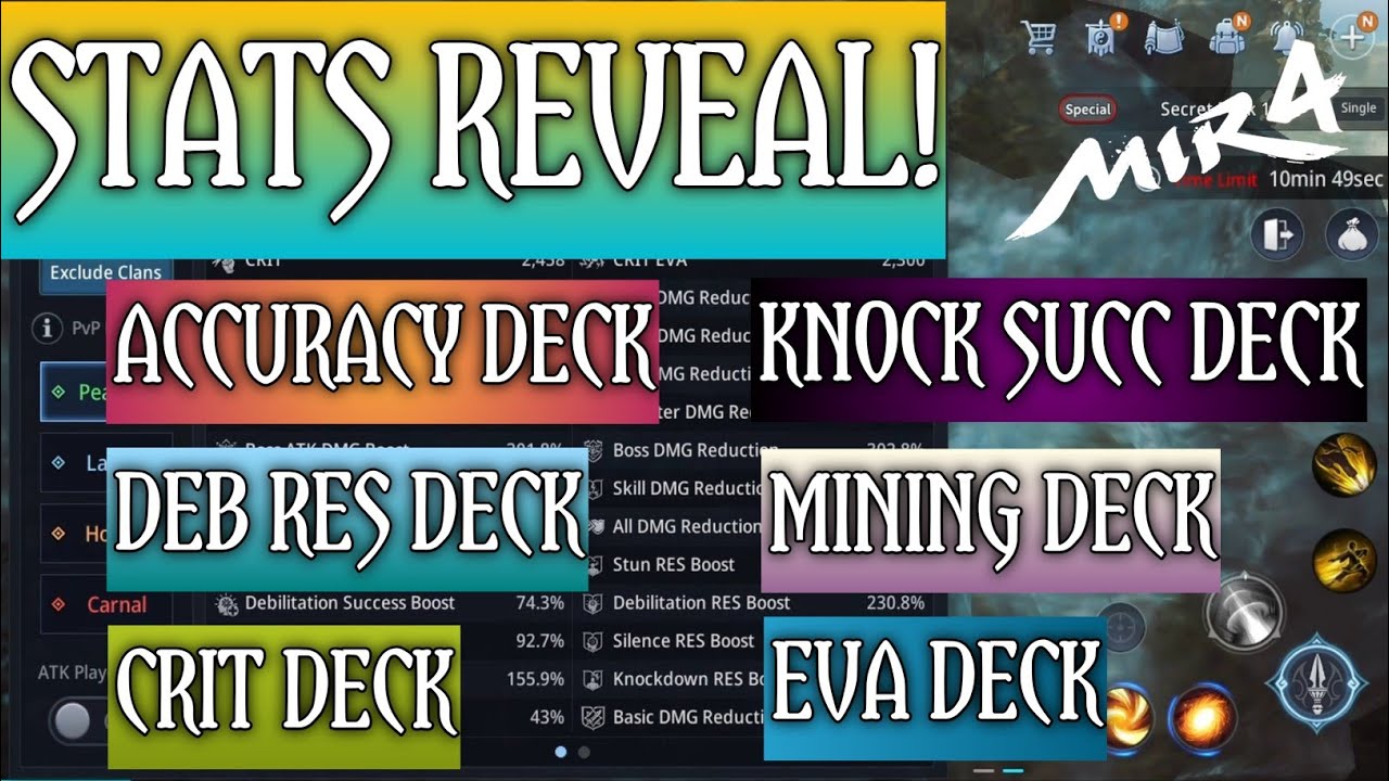 My Updated Stats in Level 125! Accuracy, Eva, Crit, Deb Res and Mining Deck | Mir4
