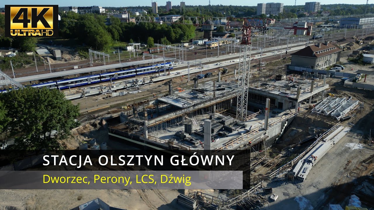 Dworzec Olsztyn Główny, perony, LCS, Dźwig 14.08.2023 | DJI Mini 3 Pro 4K