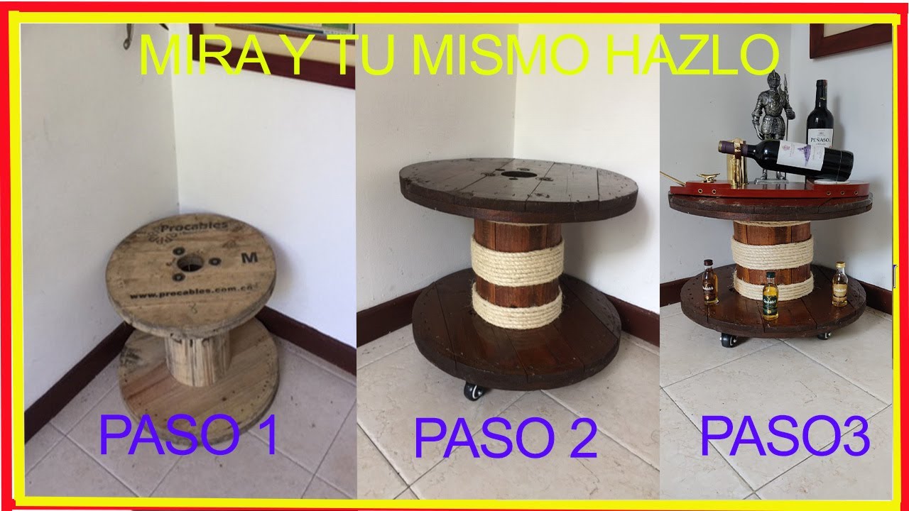 como hacer mesas multiusos con carretes o bobinas para cables en madera paso a paso fácil de hacer