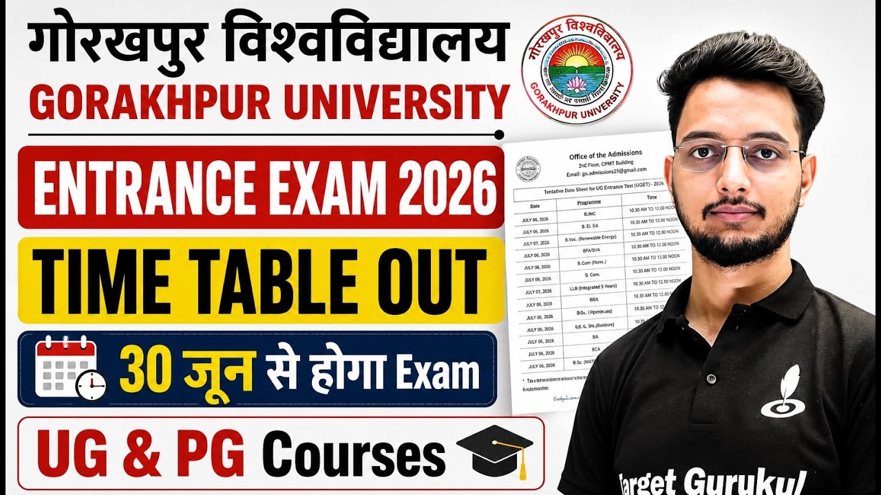 Gorakhpur University Entrance Exam 2026 Time Table जारी |Ba, B.Com,BALLB, BBA, BCA, B.Sc |ADMIT CARD