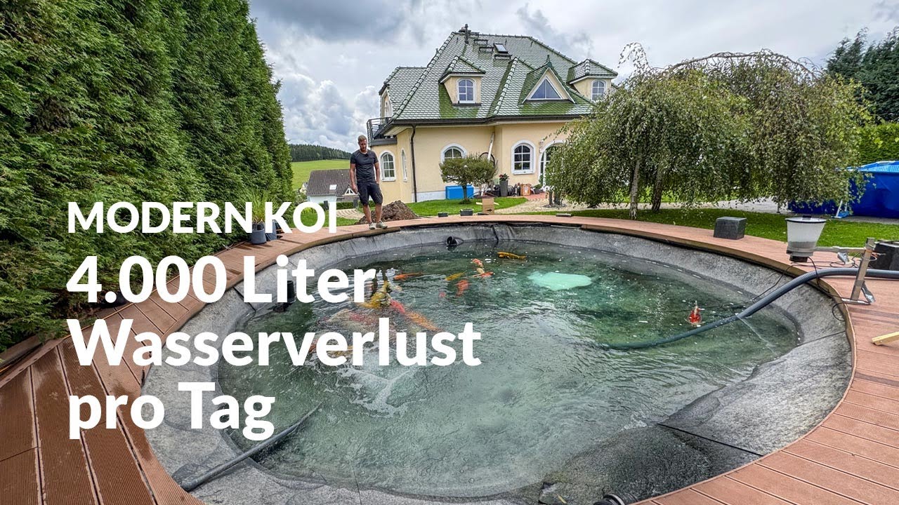 Tobias mit seinem Haus gekaufter 30.000 l Teich | Modern Koi Blog #7257