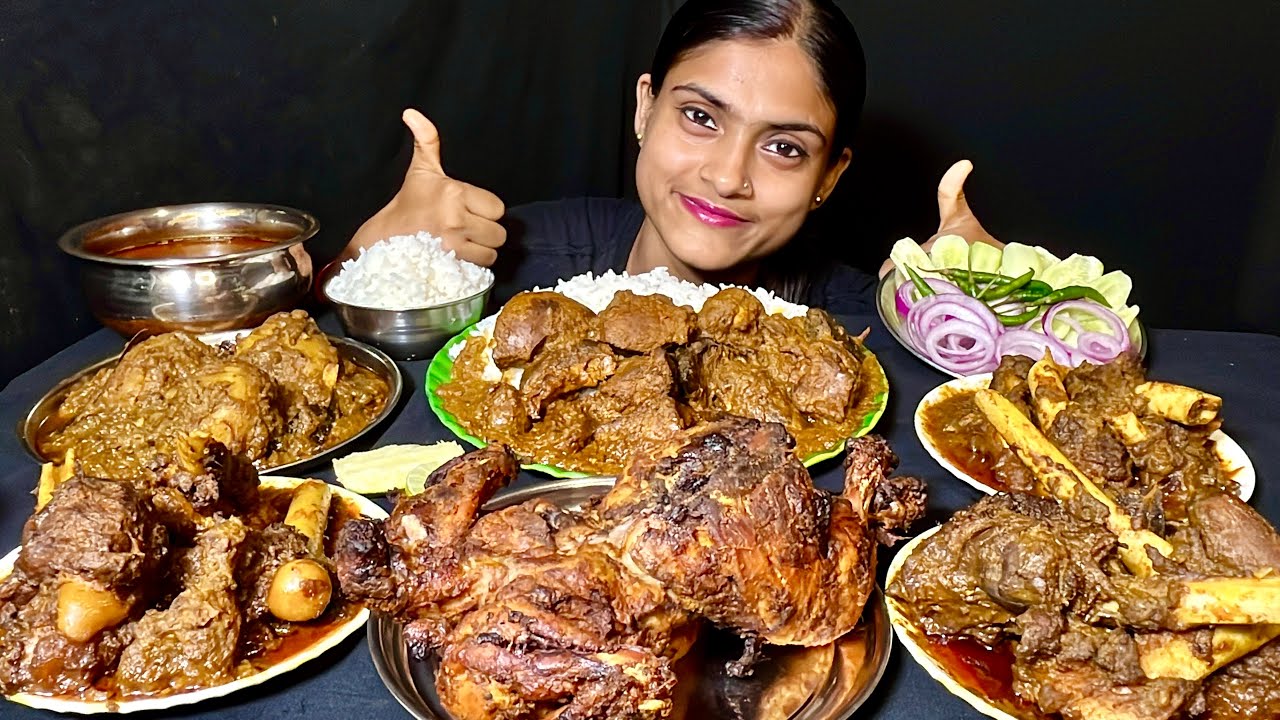 Spicy Mutton Nalli Nihari Mutton Liver Curry Whole Tandoori Chicken Mutton Dum Aloo Rice Eating