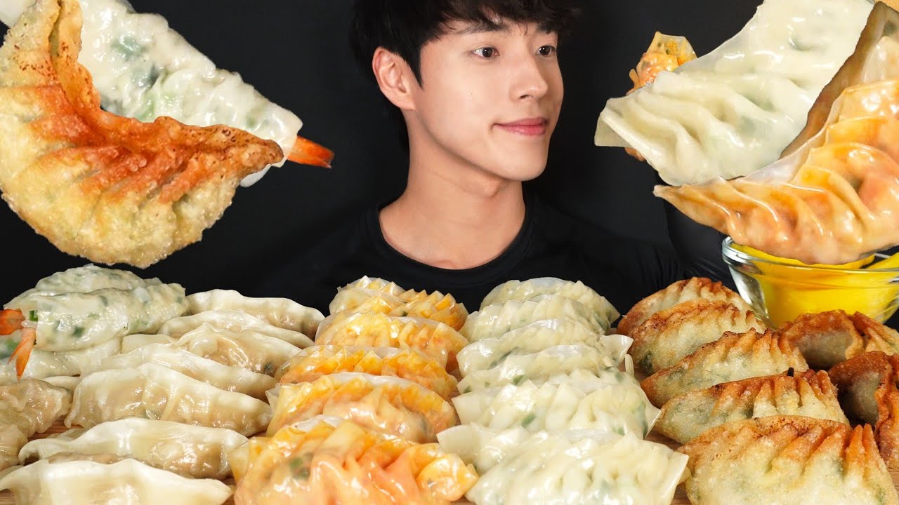ASMR MUKBANG FRIED DUMPLINGS & SPICY DUMPLINGS & SHRIMP DUMPLINGS & BBQ  DUMPLINGS & MEAT DUMPLINGS🥟