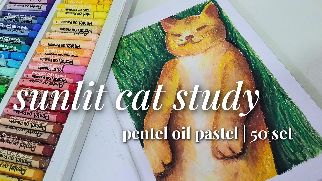 Drawing a sunlit cat 🐱| Pentel oil pastels ✨