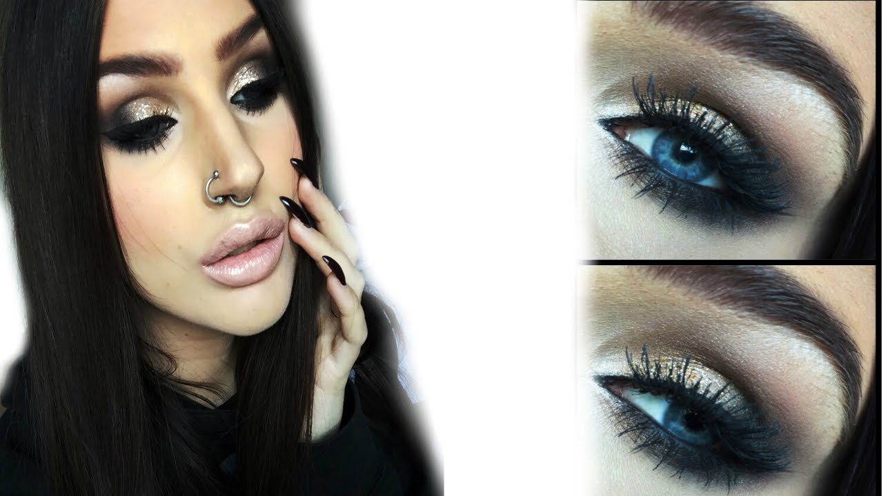 ♡ Kardashian NYE party makeup | GRWM Gold glitter smokey eye ♡