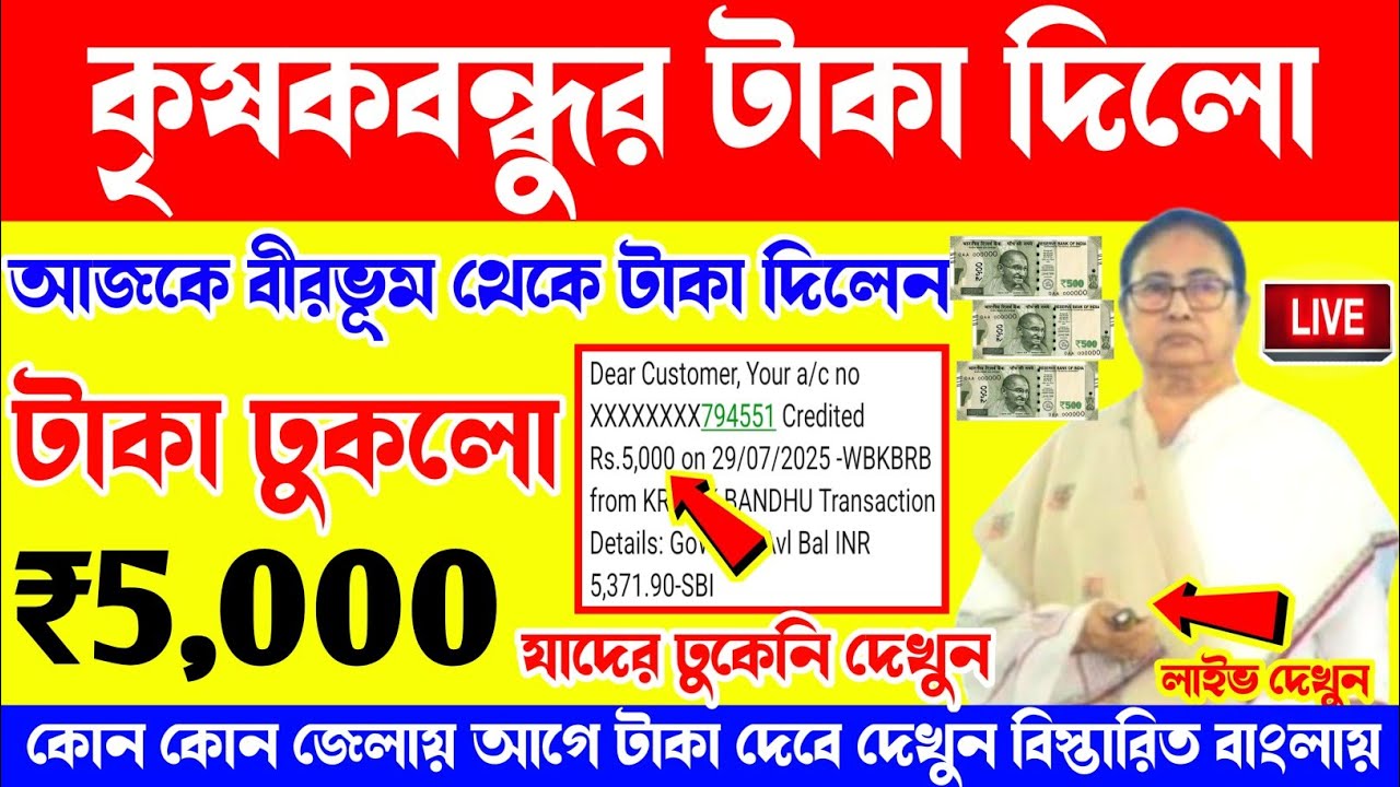 Krisok bondhu টাকা আজকে ঢুকলো ব্যাংকে || A big Breaking news for farmers. মুখ্যমন্ত্রী টাকা দিলেন ||