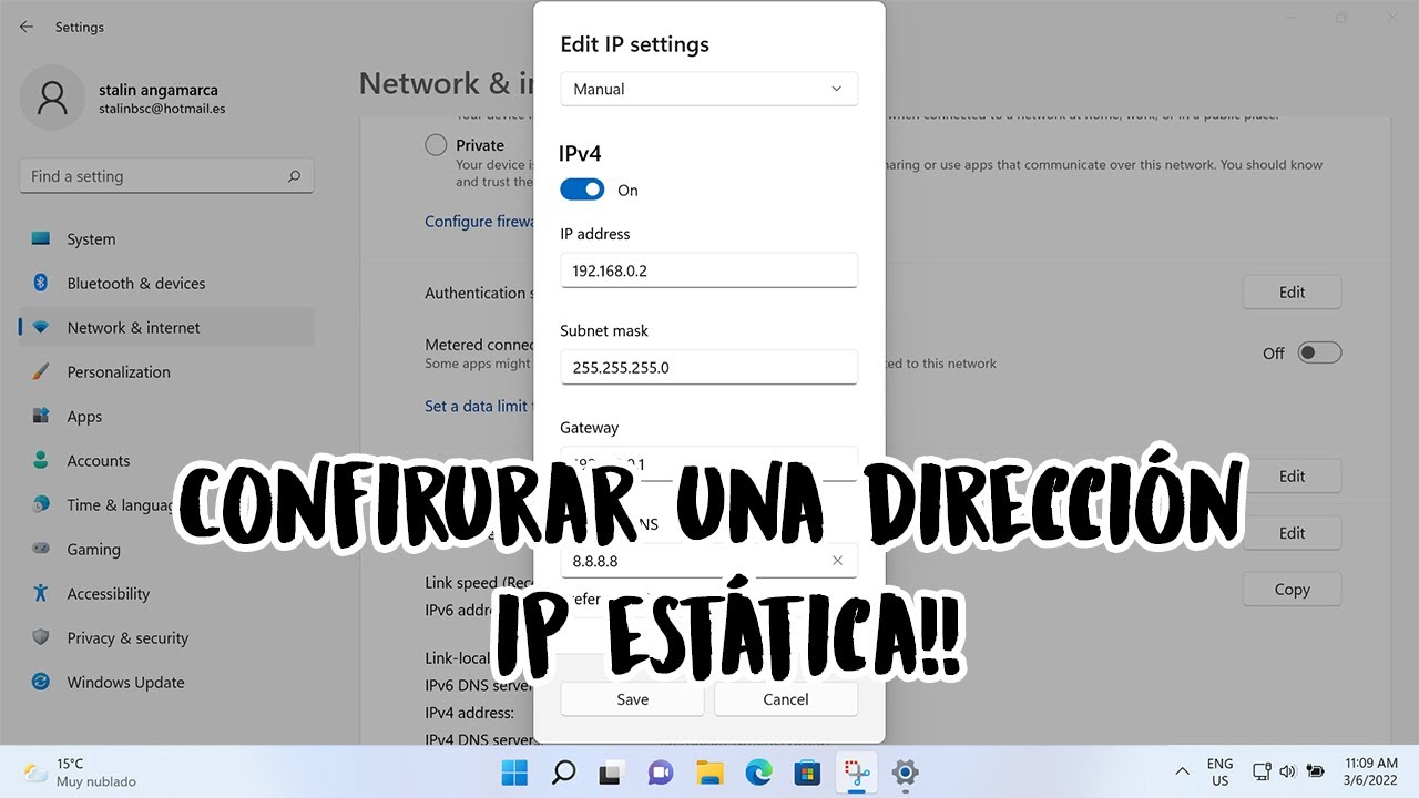 Configurar una direccion ip estatica Windows 11