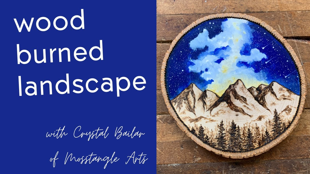 Wood Burn and Paint Landscape Relaxing Demo
