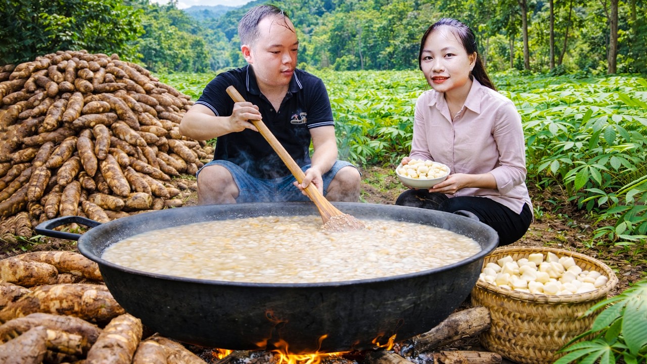 Harvesting cassava and bananas, rudimentary skills in making wooden pig pen doors and troughs