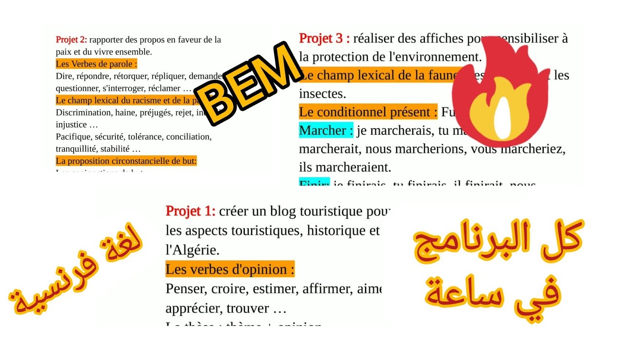 مراجعة شاملة من الفصل الأول للفصل الثالث لغة فرنسية سنة رابعة متوسط.