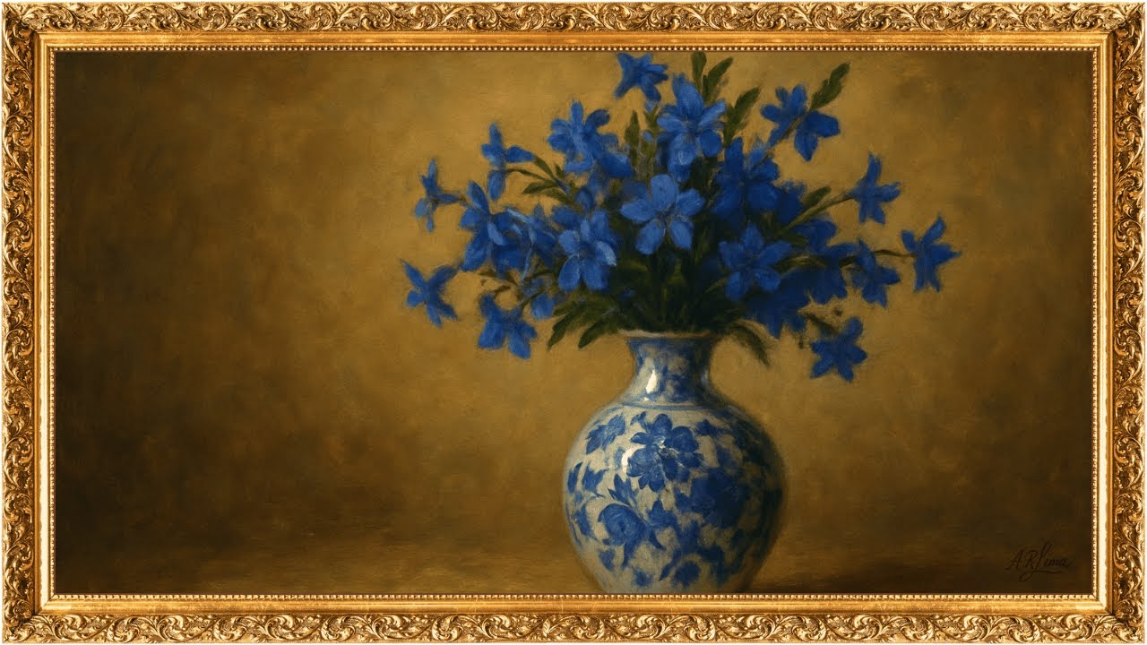 Frame TV | Quadro para TV | pintura Flores azuis