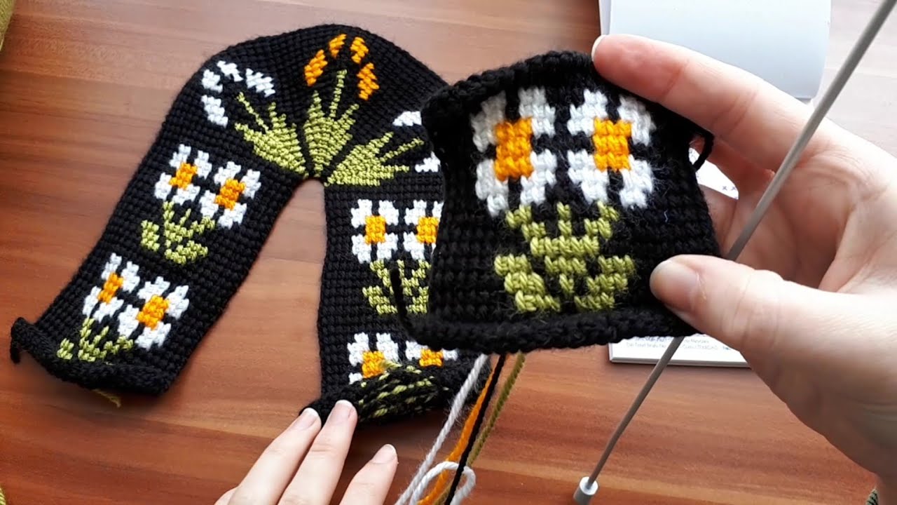 Harika Tunus İşi Papatyalı Patik Modeli part-1 - Tunus işi patik modelleri - Patik modelleri