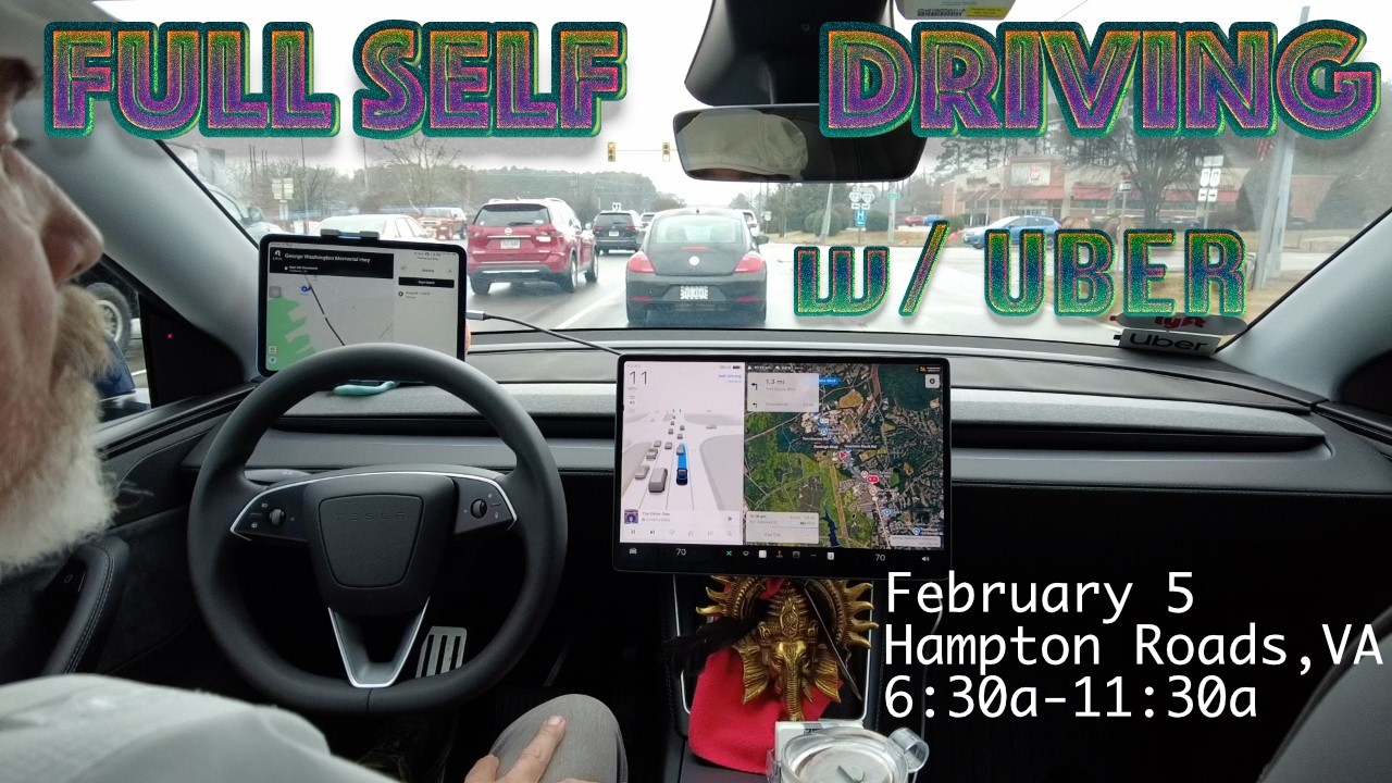 Hampton Roads Outer Loop Full Self Driving Uber trips including Airport on Feb 5 Drive