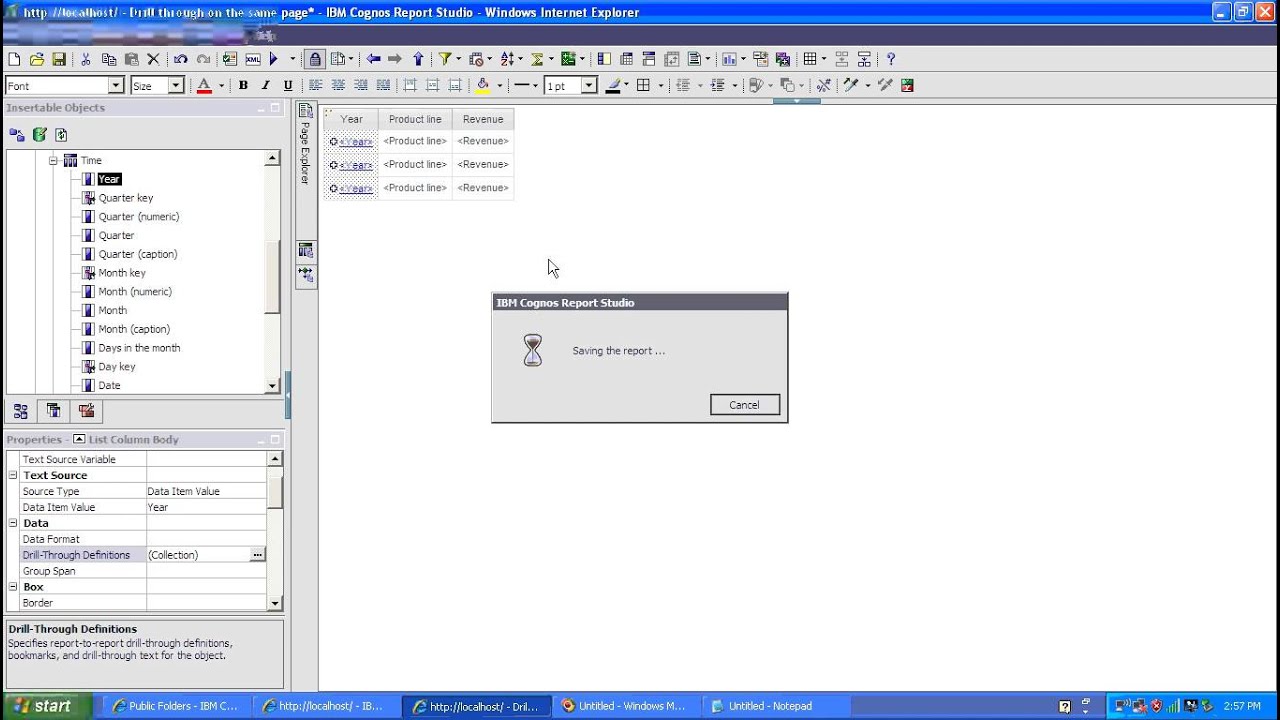 How to set up Drill Through on same report in Cognos Report Studio?