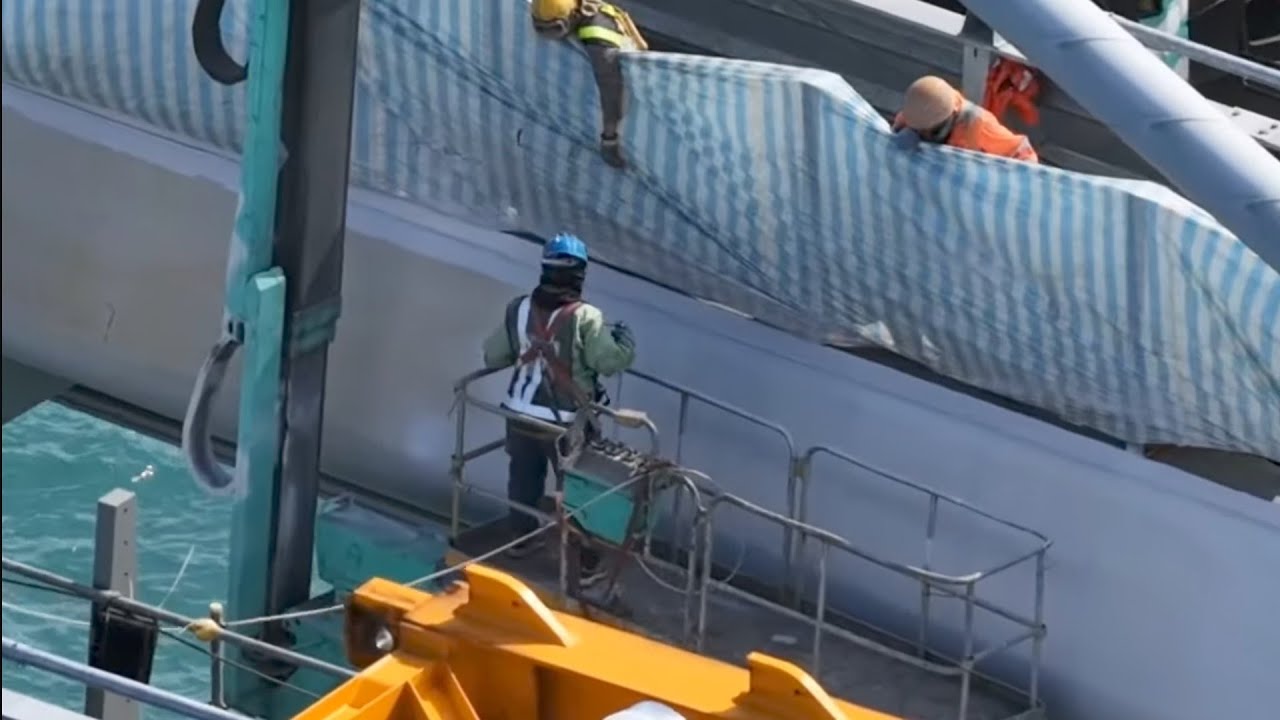 2026.03.14  淡江大橋  河中簍空噴漆 景觀燈穿線 尾燈安裝  施工概況進度 空拍 LIVE 直播