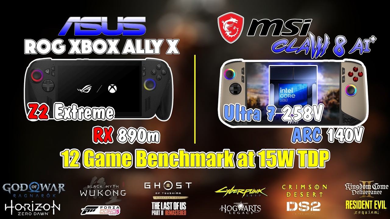 MSI Claw 8 AI vs ROG Ally X: 12 Game Mega Test (2026) | 1080p Medium @ 15W TDP