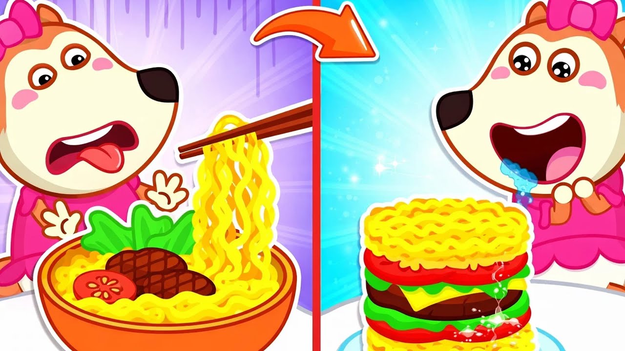 No...I hate instant noodles🍜🍔How to Make Instant Noodle Burger | Wolfoo and Friends