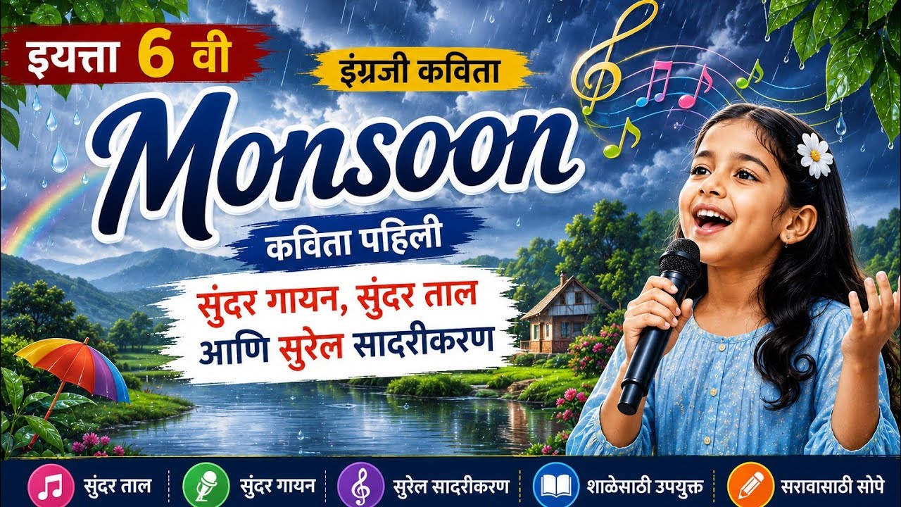 Std 6th poem Monsoon | इयत्ता सहावी इंग्रजी कविता मान्सून | Monsoon Std 6 English #std6english #6th