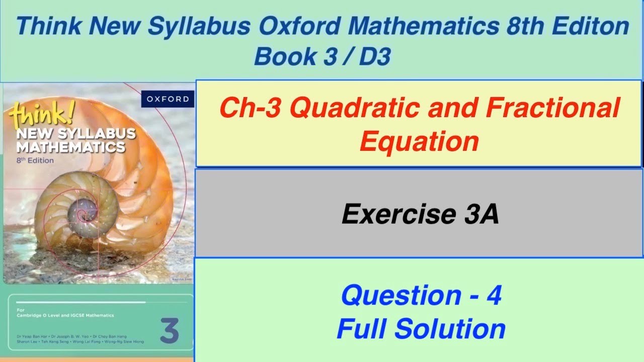 Exercise 3A Question -4 Oxford New Syllabus Mathematics 8th edition Book 3 |D3 EX-3A Q4| Sir Ghazali