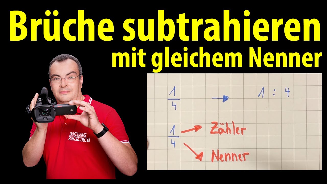 Brüche subtrahieren - mit gleichem Nenner | langsam und ausführlich erklärt | Lehrerschmidt