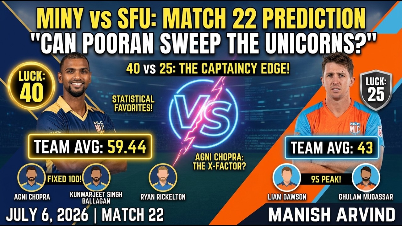 **Match 22 Prediction: MINY vs SFU | Pooran&rsquo;s Luck vs. Unicorns' Depth! 🏏🔥 | MLC T20 2026 Analysis**