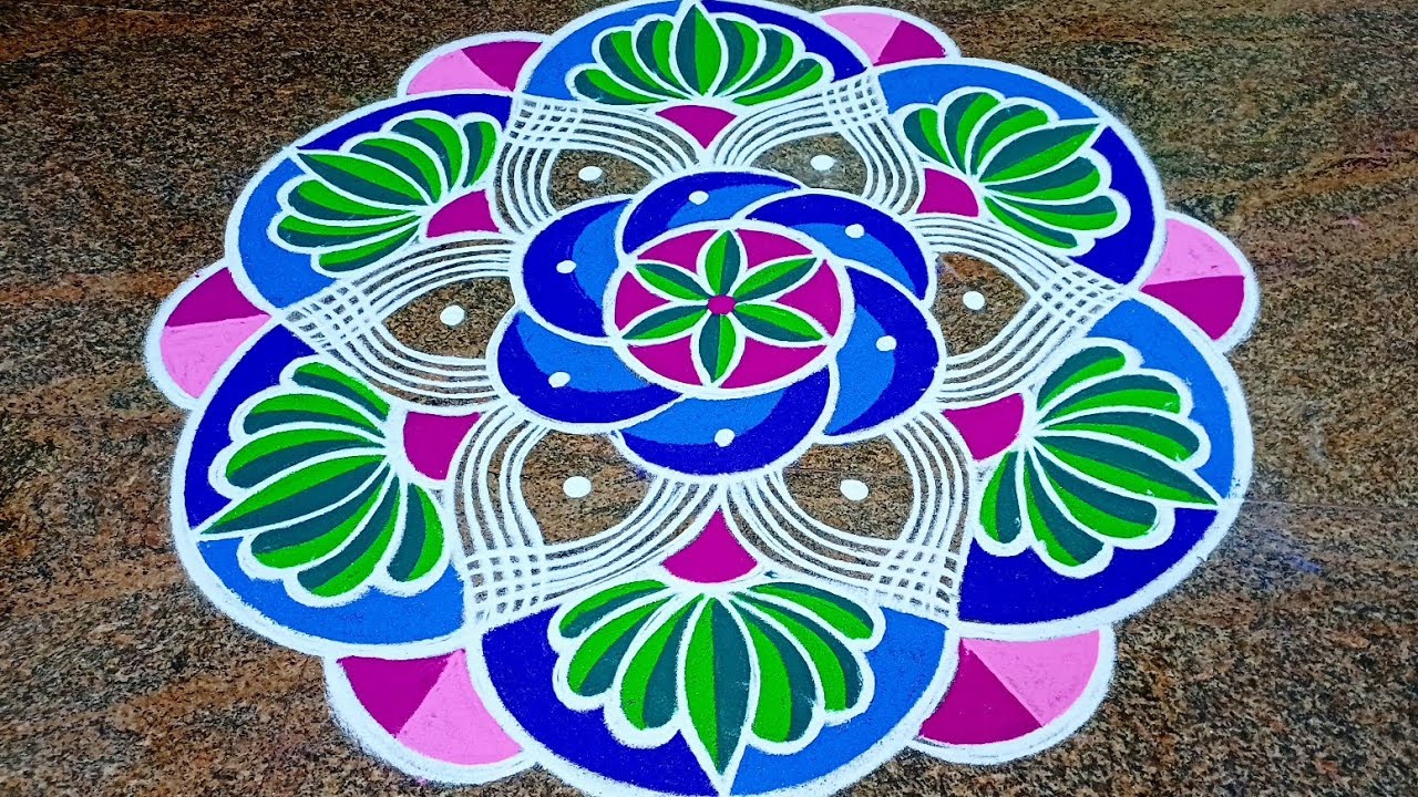 அழகிய 3d kolam |பூ கோலம்| easy 3d kolam | rangoli | colour kolam | p square rangoli 