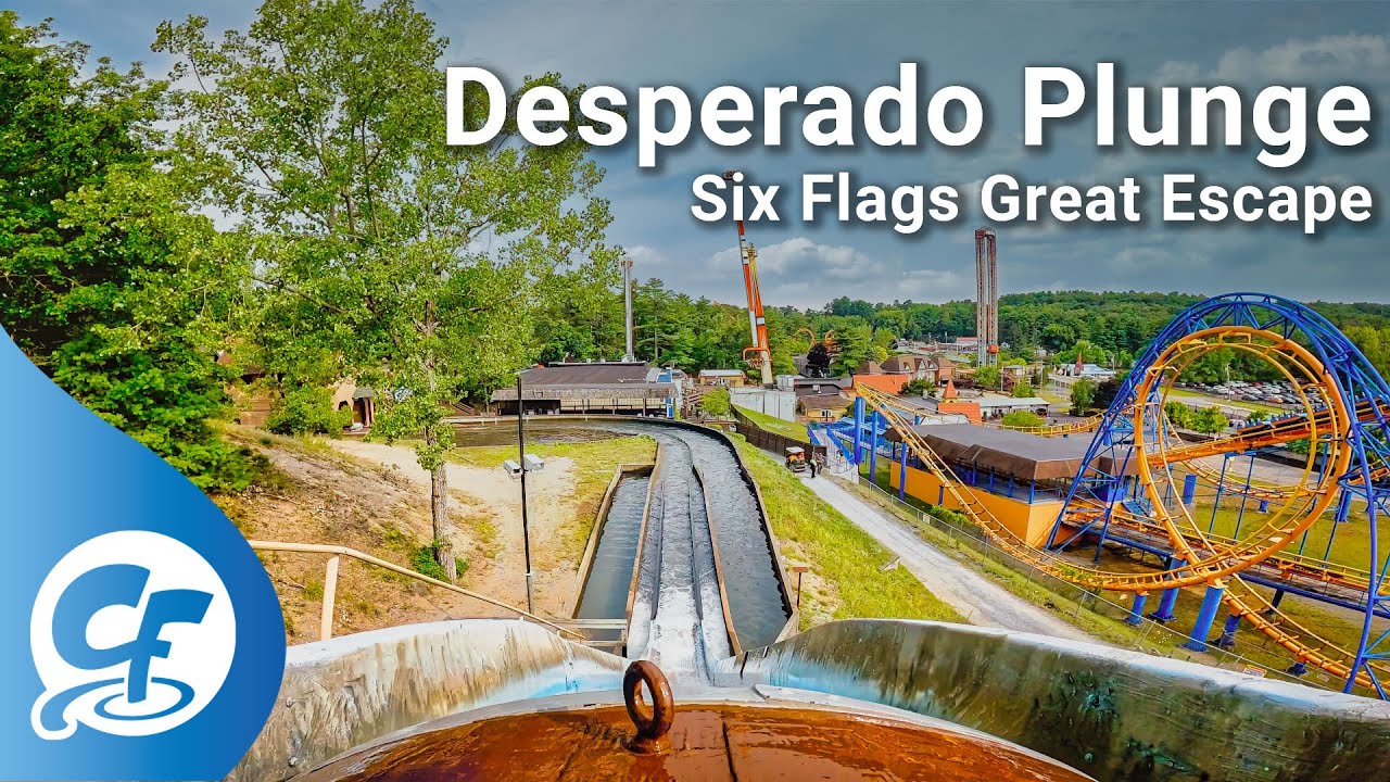 Desperado Plunge front seat on-ride 5K POV @60fps Six Flags Great Escape