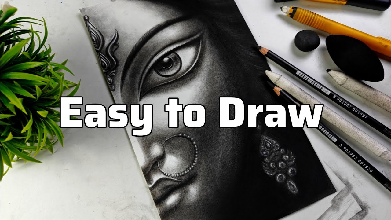 Maa Durga Face Drawing 💖🌼 | Realistic Charcoal Shading Tutorial Step by Step 🖌️