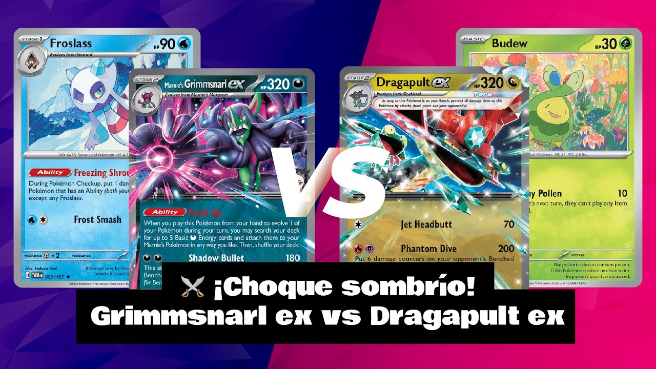 ⚔️ ¡Choque sombrío! Grimmsnarl ex vs Dragapult ex – Duelo épico en mesa 🃏✨
