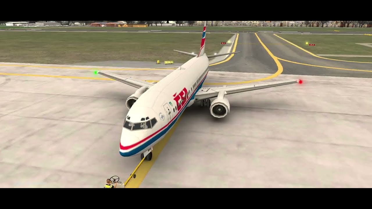 Boeing 737 Czech Airlines special livery, Prague, Czech Innsbruck, landing, servicing, takeoff. B734