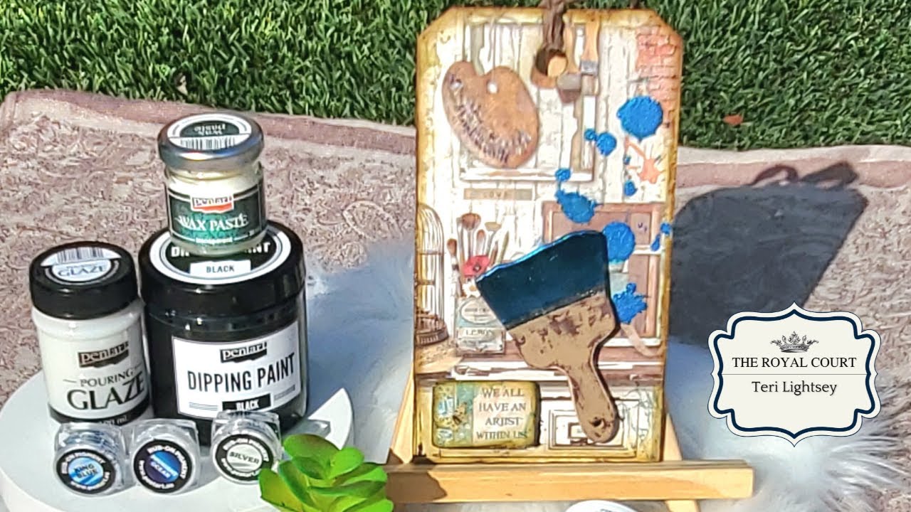 Atelier Tag using Pentart Dipping Paint & Rub-on Pigments