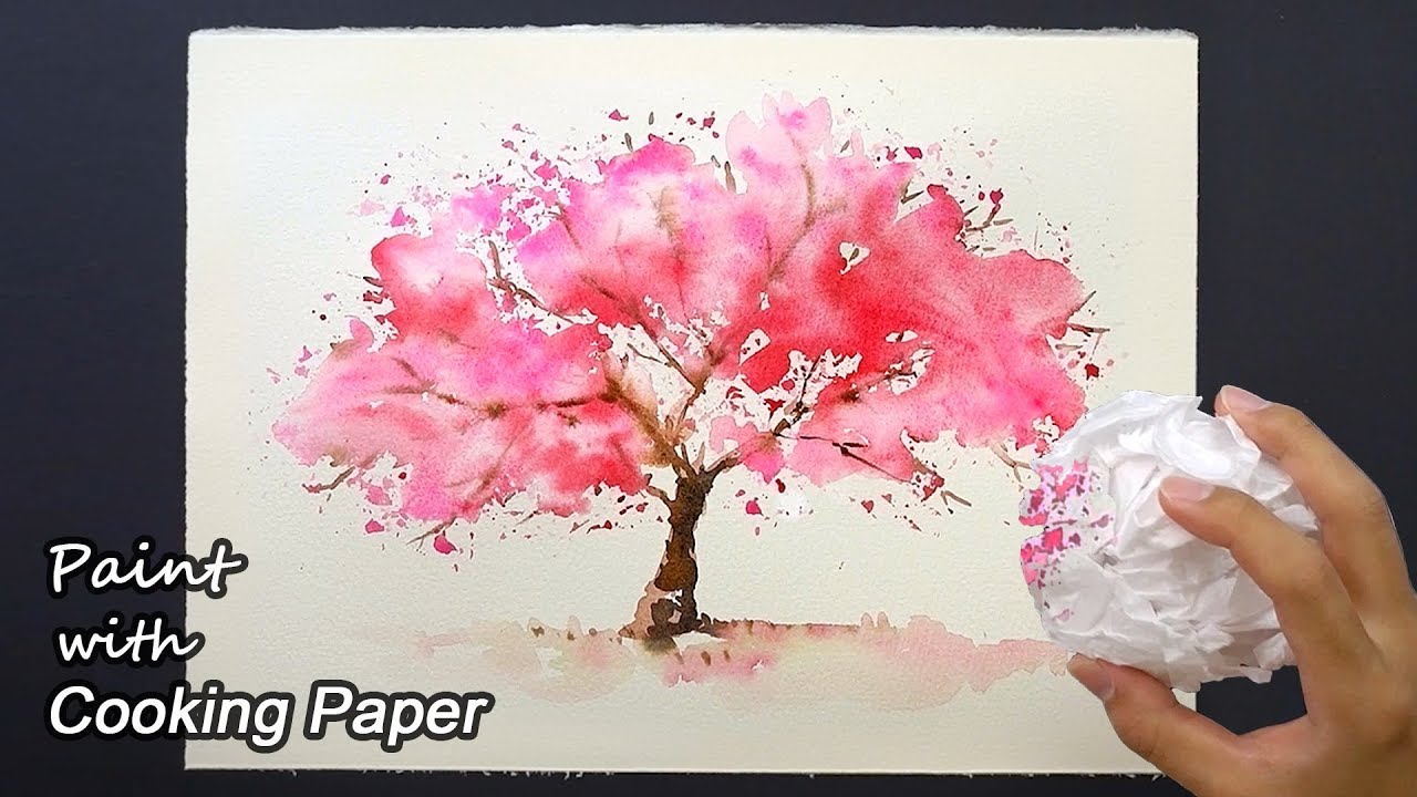 How to Paint a Cherry Tree with Cooking Paper | Easy Painting Technique - Sakura