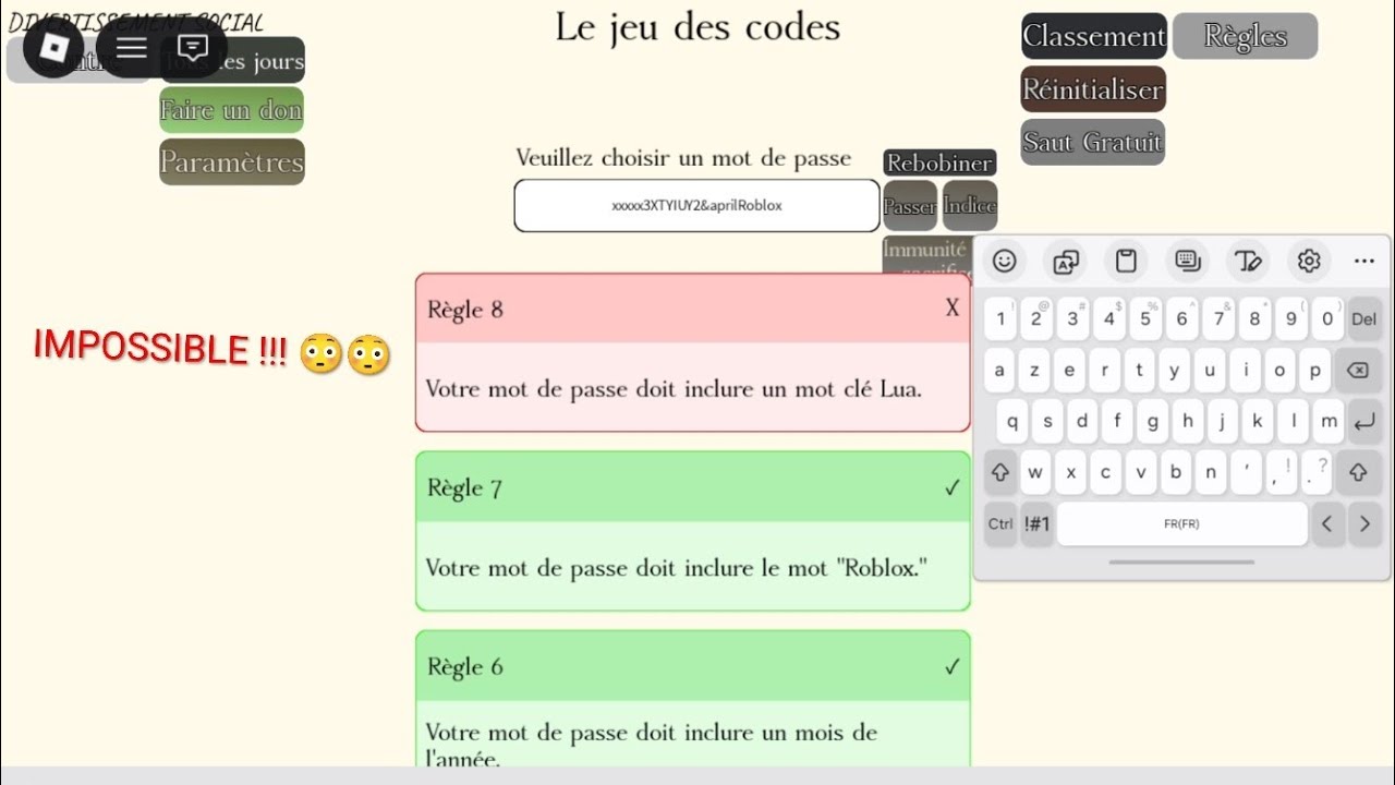 J’AI TESTER LE JEU DU MOT DE PASSE SUR ROBLOX ( C’est IMPOSSIBLE !! 😳) 
