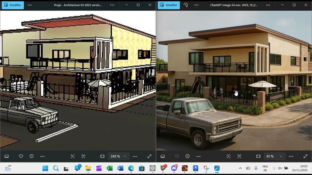 I.A.( Chat Gpt) et Revit.  Ex&eacute;cution d'un Rendu, exemple  d'une Fa&ccedil;ade. 