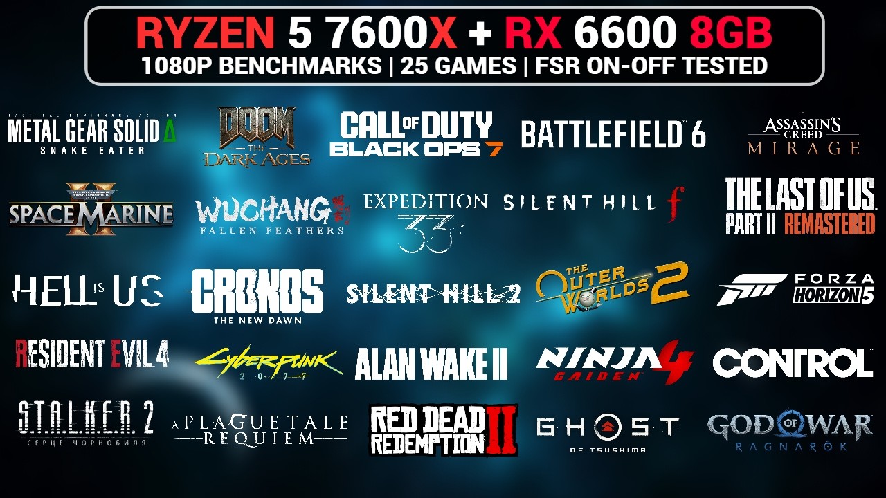 AMD RX 6600 + Ryzen 5 7600X Gaming Test in 2026 | 25 Games | 1080P